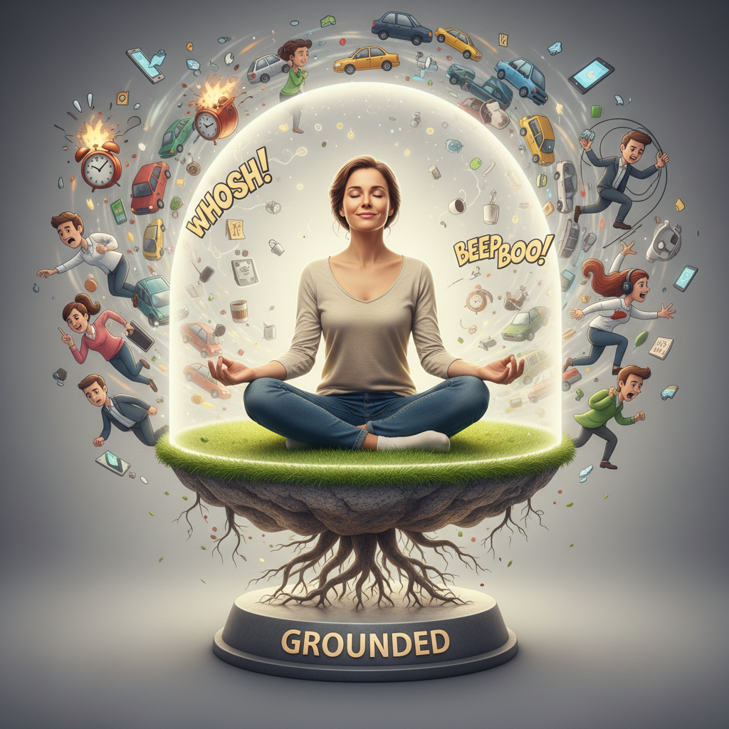 Illustration representing mental clarity and calm focus during life’s chaos, symbolizing the importance of feeling grounded every day.