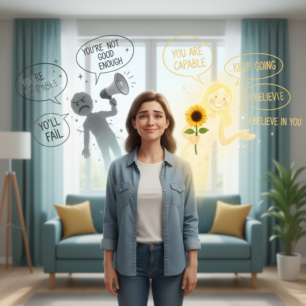 A person confidently practicing self care affirmations in front of a mirror, speaking out loud with feeling and intention, demonstrating effective usage techniques.