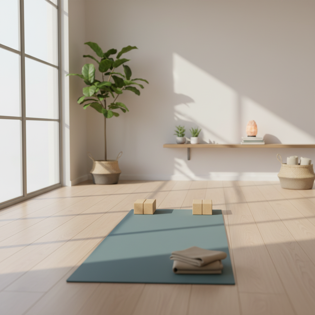 Illustrations or photos demonstrating the key beginner-friendly yoga poses from the flow, such as Easy Seated Breath (Sukhasana), Cat-Cow Pose, Child’s Pose, and Downward Facing Dog.