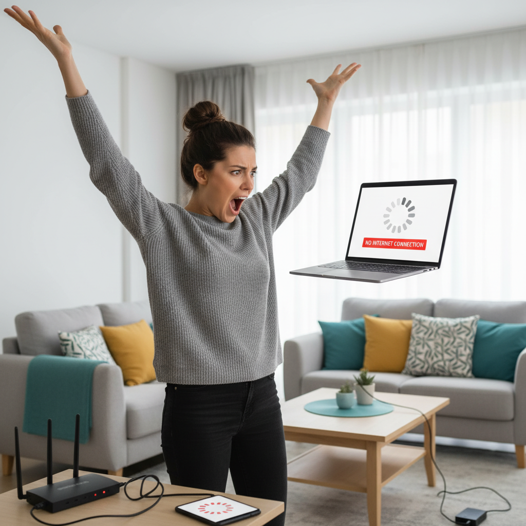 Illustration of a person frustrated with low Wi-Fi signal representing anxiety