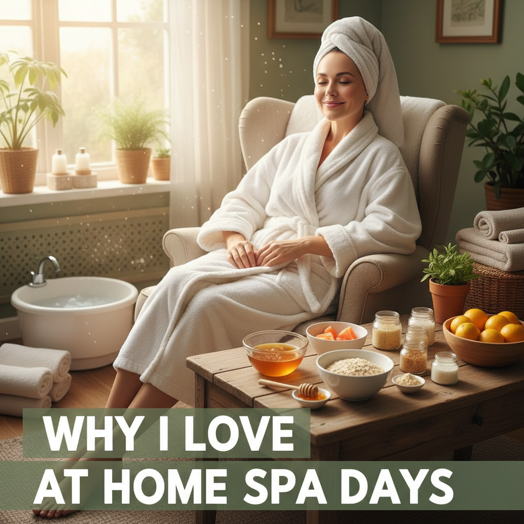 Informational style image with FAQ elements: illustrated icons representing ingredient swaps, calendar reminders for spa days, containers for storing scrubs and masks, and a foot basin setup