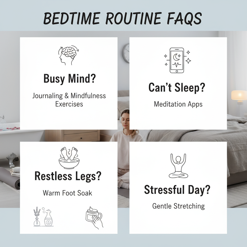 A person enjoying personalized relaxation activities such as listening to calming nature sounds with headphones, drinking chamomile tea, applying skincare, and using a lavender diffuser to keep the routine enjoyable and realistic.