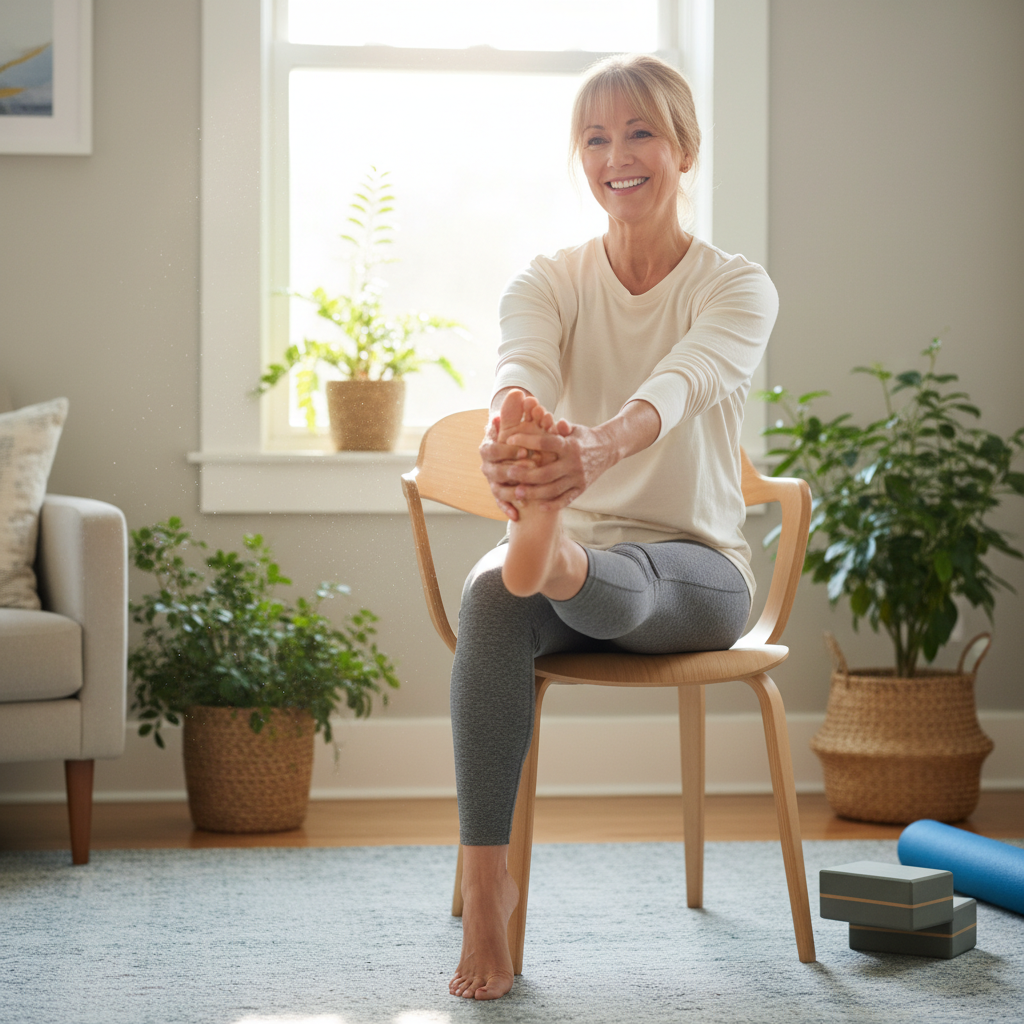 A visual explanation of low-impact exercises showing a person with one foot on the ground performing various activities like walking, swimming, and yoga, emphasizing minimal joint stress.
