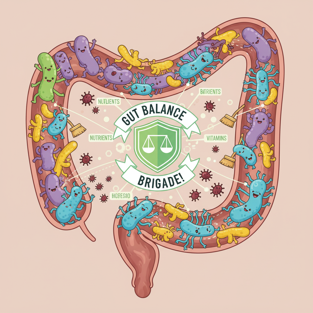 Tips and best practices for maximizing probiotic benefits, featuring prebiotic foods like garlic, onions, and bananas, a reminder to limit unnecessary antibiotic use, and proper storage of probiotic supplements with refrigeration imagery.