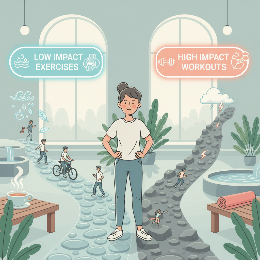 Close-up images demonstrating proper form for the bodyweight strength exercises: squats with chair support, wall push-ups, hip bridges, and side leg raises.