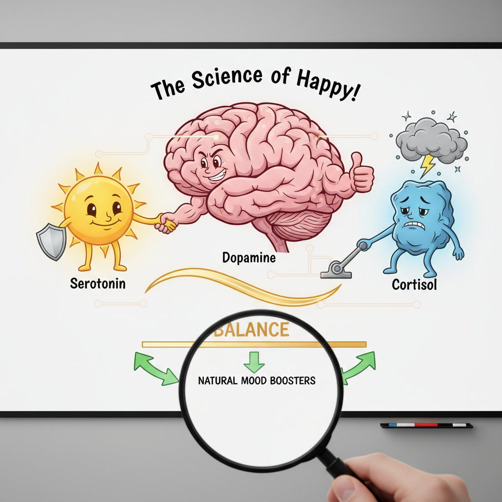 An engaging FAQ layout with visuals such as combined aromatherapy and meditation setting, healthy diet and supplement reminders, safe use of herbal supplements with medications, and music uplifting mood to answer common natural mood questions.