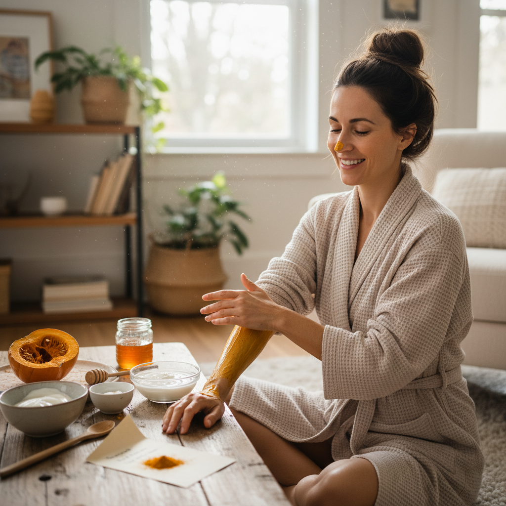 An infographic-style image showing frequently asked questions about homemade body masks with visual icons representing usage frequency, ingredient safety, storage tips, and suitability for sensitive skin.