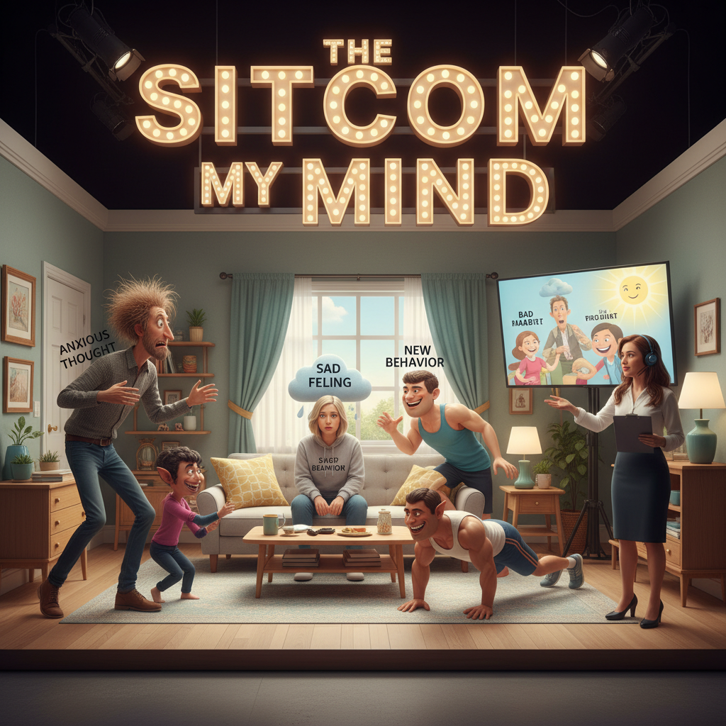 Scene showing how CBT helps with anxiety and depression by confronting fears and promoting positive activities, symbolizing overcoming mental health challenges.