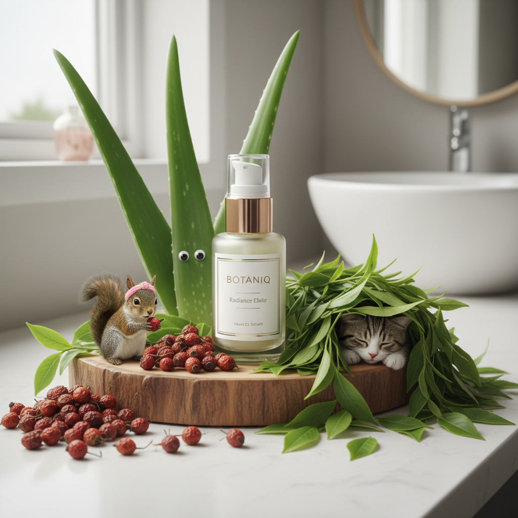 A close-up of radiant, glowing skin representing the benefits of using plant-based serums, with a natural, healthy complexion and soft lighting.