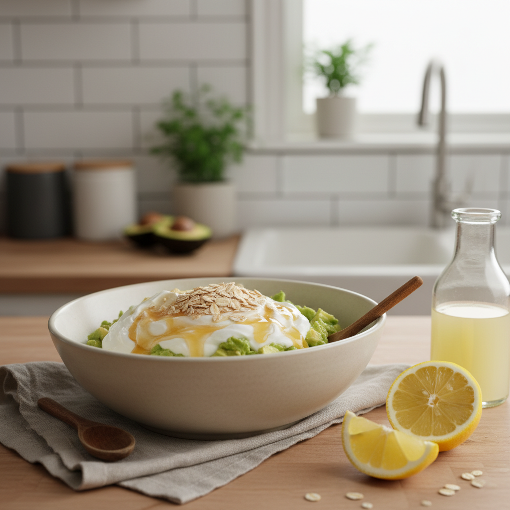A person applying the creamy green face mask evenly on their face and neck, with a relaxing background to illustrate the application and self-care process.
