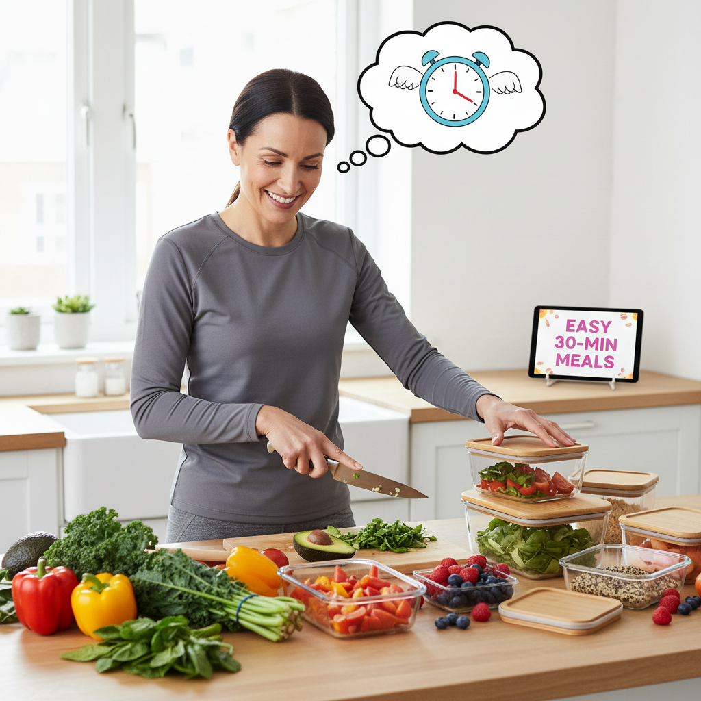 Tried-and-true meal prep strategies with bulk-cooked staples neatly organized in clear containers