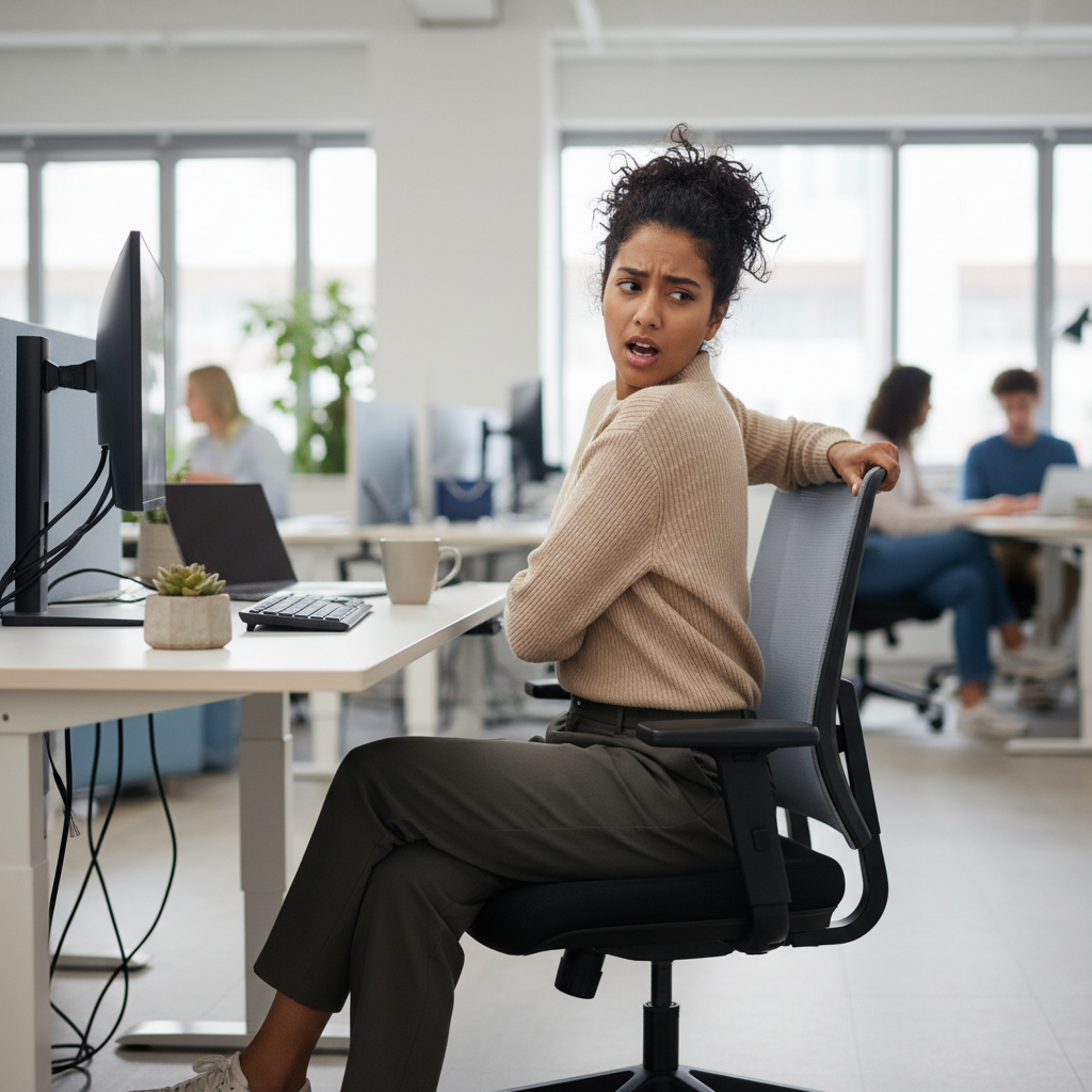 A timer or reminder alert on a computer or phone screen prompting a desk worker to take a short exercise break