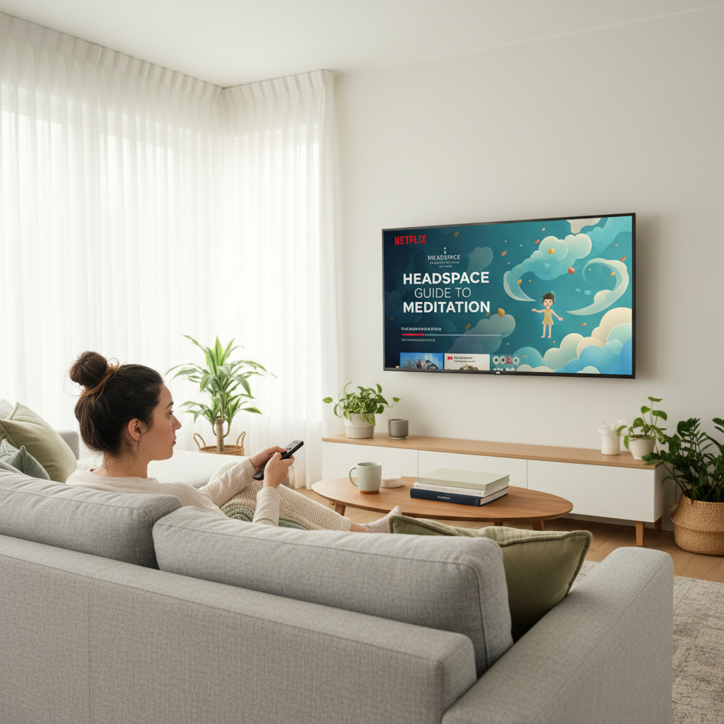 A serene visualization of the eight meditation themes from the series, including concepts like Body Awareness, Stress Management, Focus & Attention, Kindness and Self-Compassion, Sleep Meditation, and Daily Practice, represented by gentle symbolic icons or scenes.