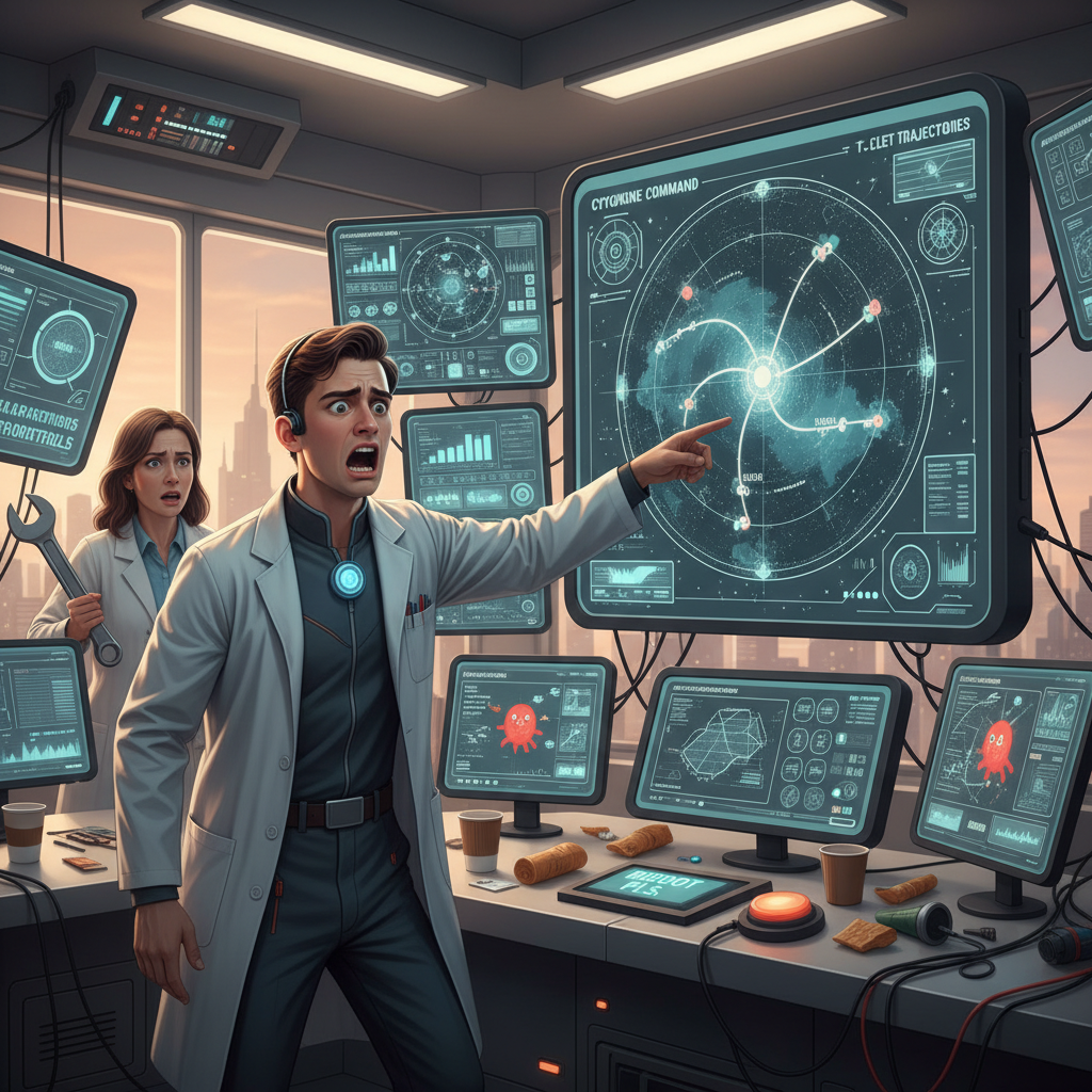 A vibrant illustration of lifestyle practices for immune health: a colorful variety of fruits and vegetables symbolizing a balanced diet, a peaceful sleeping person, a person meditating or doing yoga to represent stress management, and someone exercising, with vaccines depicted as shields or training tools.