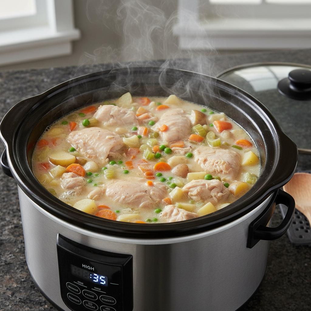 Instructions for crock pot chicken pot pie