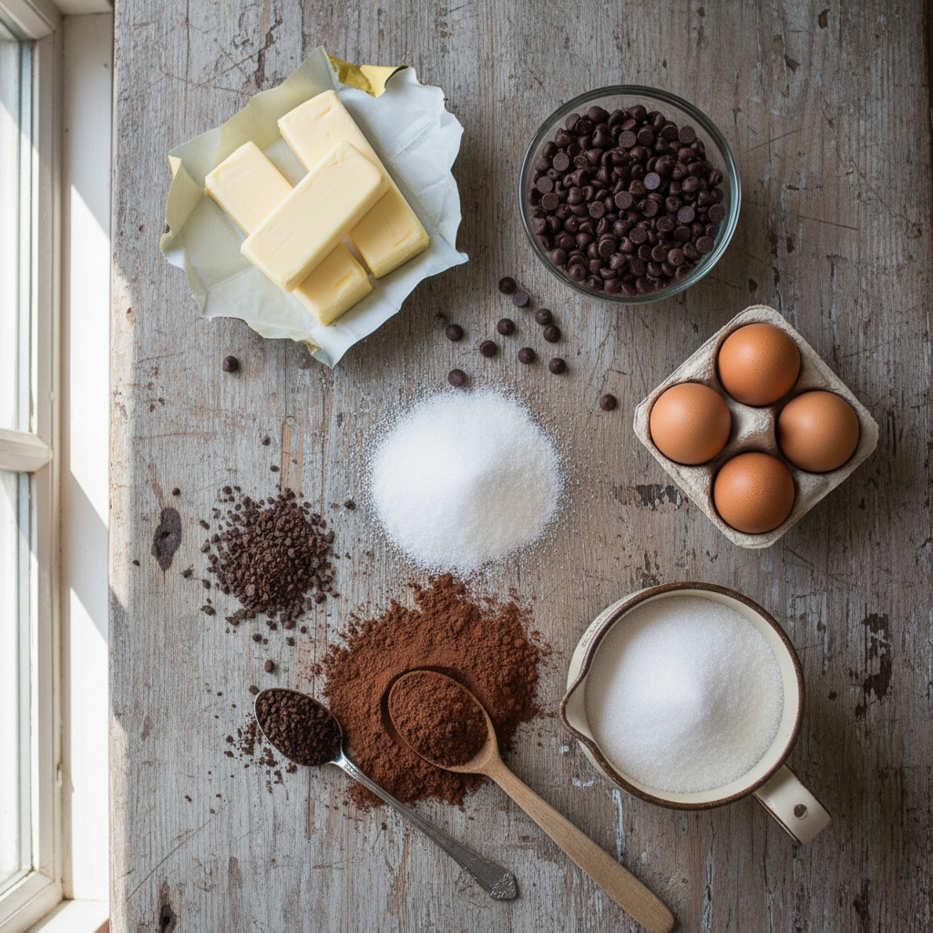 Ingredients for making fudgy brownies