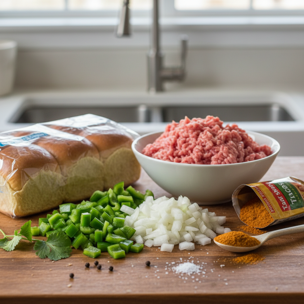 Bell peppers and ingredients for turkey tacos