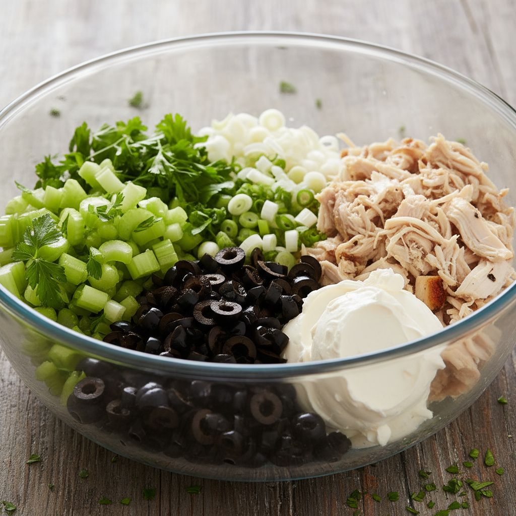 Ingredients for chicken crescent sandwiches arranged neatly