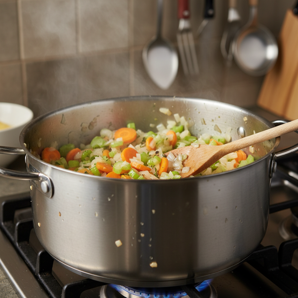Cooking creamy chicken and vegetable soup