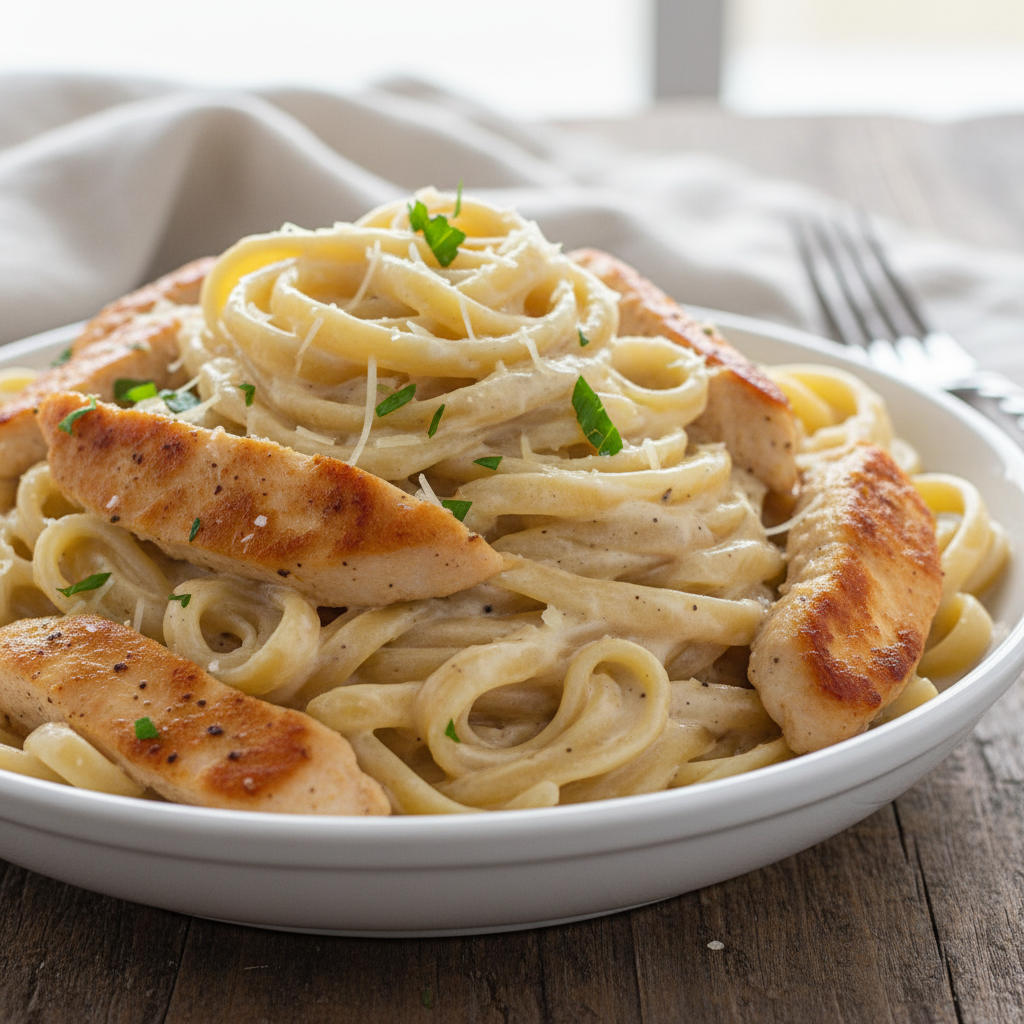 Healthy Chicken Alfredo dish