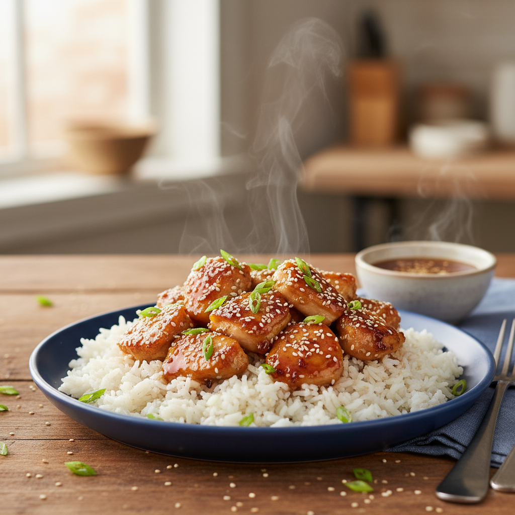 Honey garlic chicken in final preparation