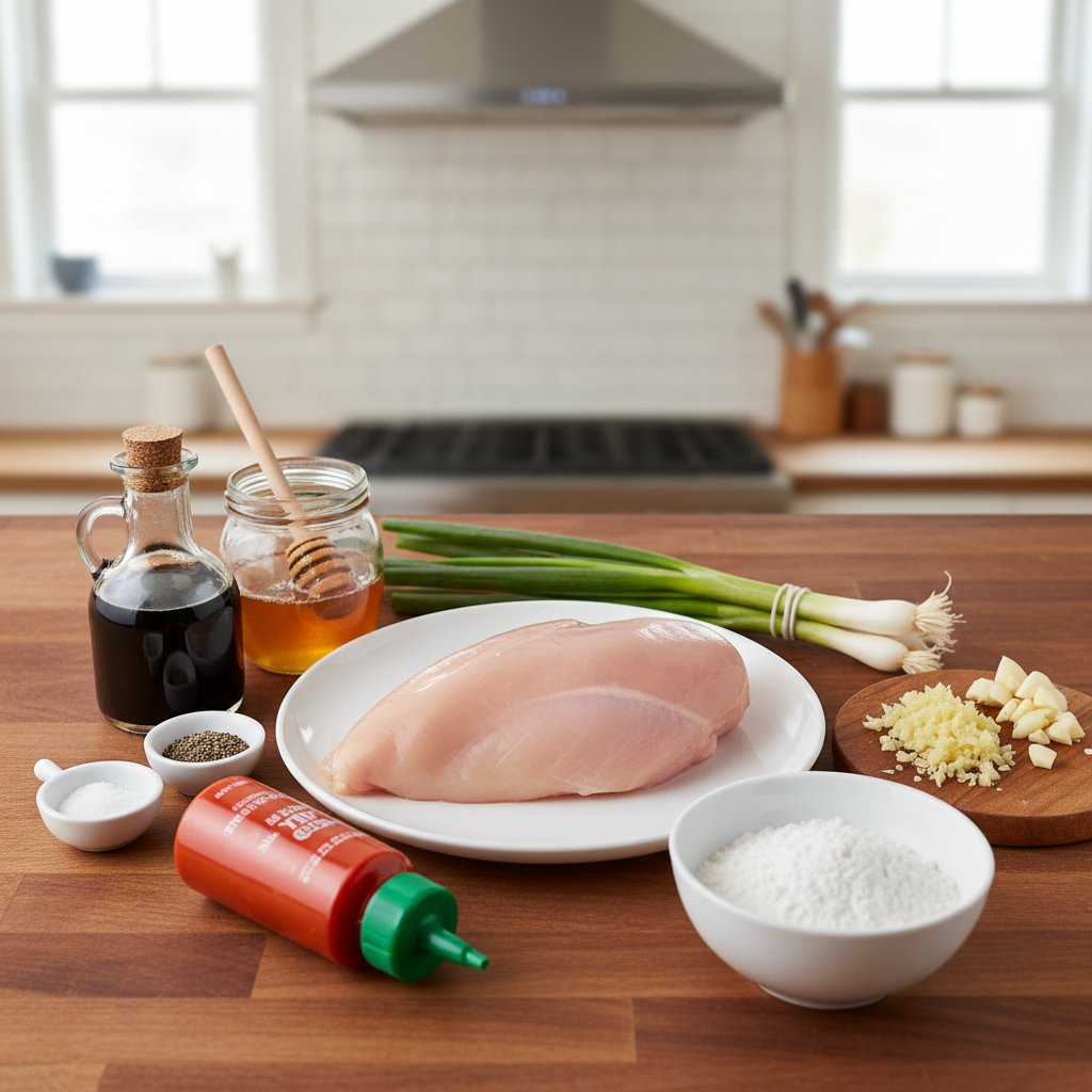 Bowl of honey garlic chicken ingredients