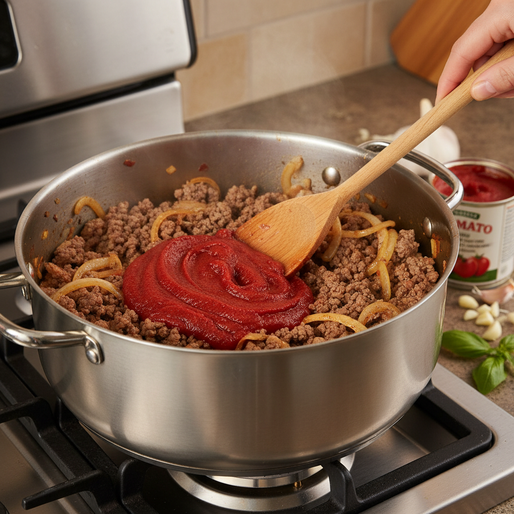 Spoken Moment During Cooking Spaghetti Meat Sauce