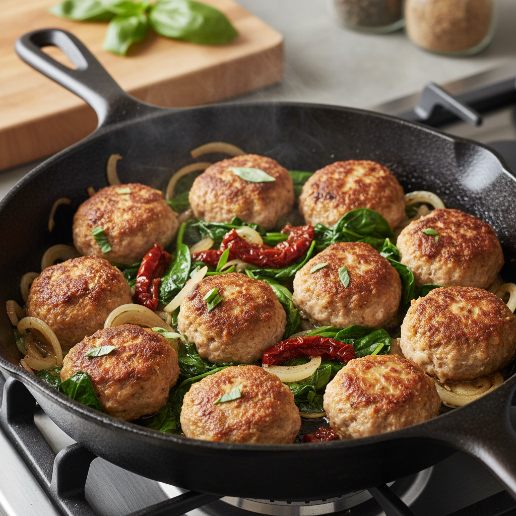 Ingredients for Creamy Tuscan Orzo with Turkey Meatballs