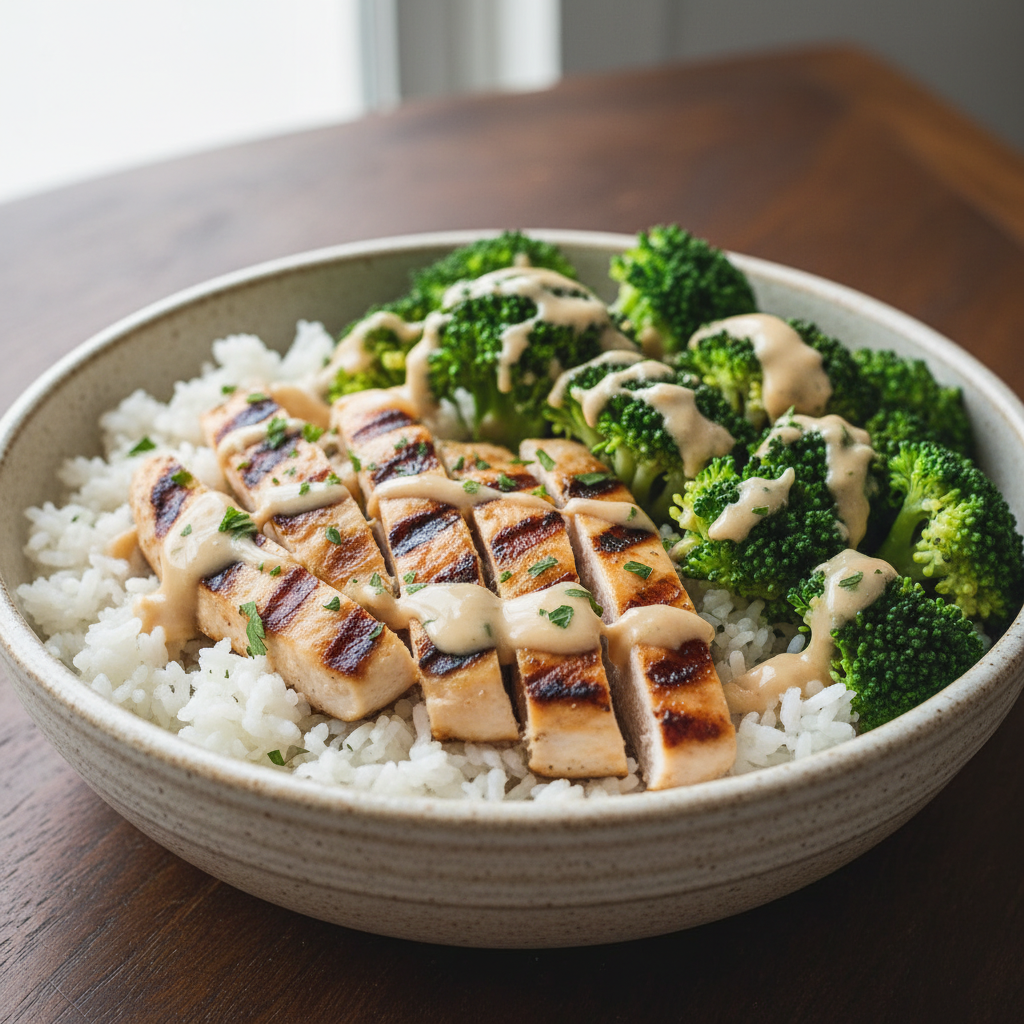 Cooking tips for grilled chicken and broccoli bowl