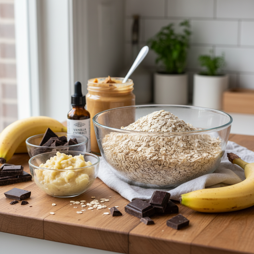 Ingredients for Peanut Butter Oatmeal Banana Bars