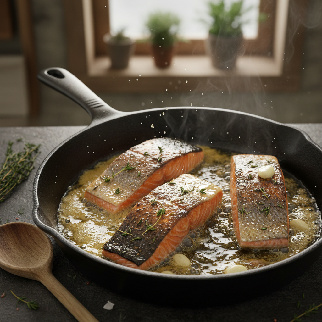 Cooking Honey Garlic Glazed Salmon in pan