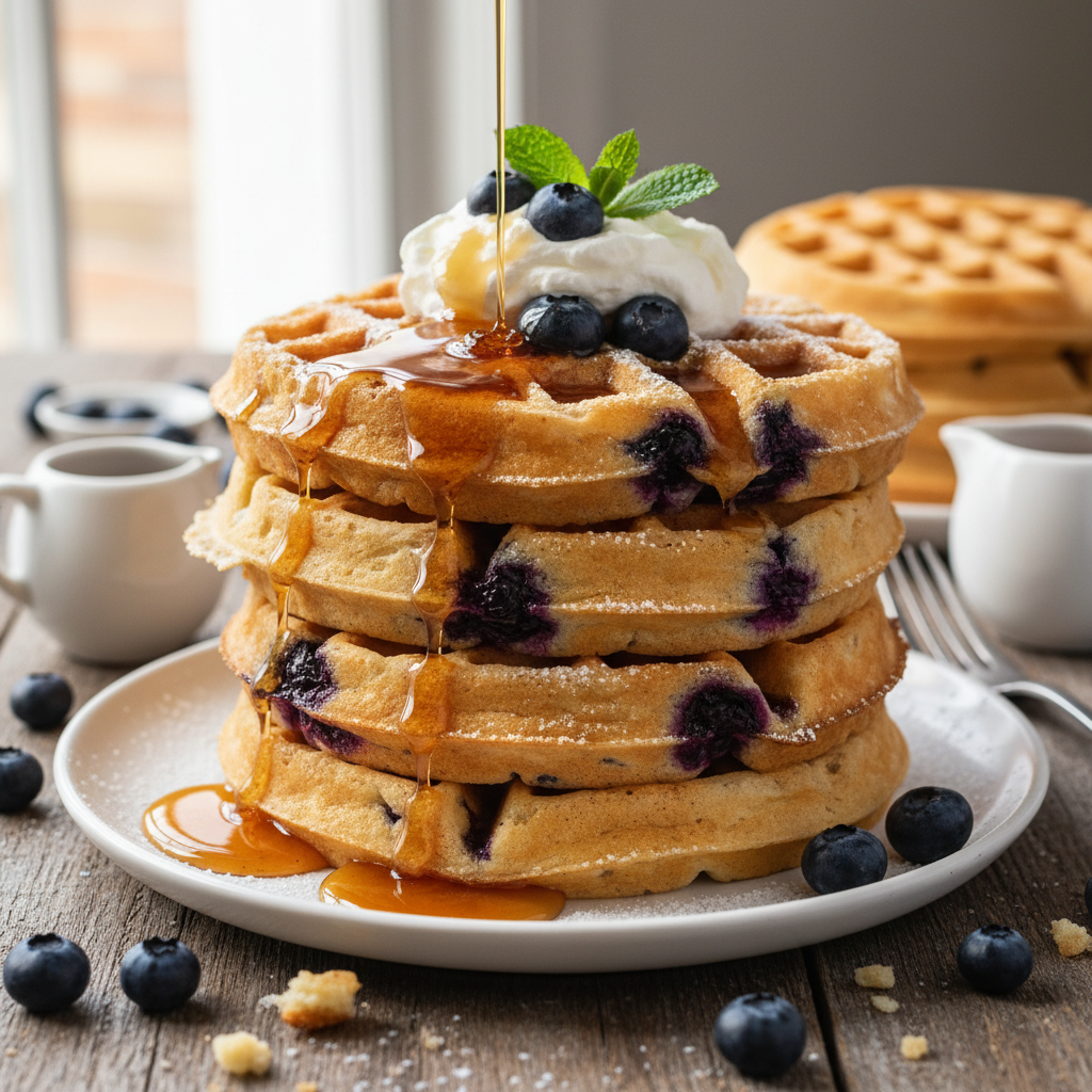 High Protein Blueberry Waffles Presentation