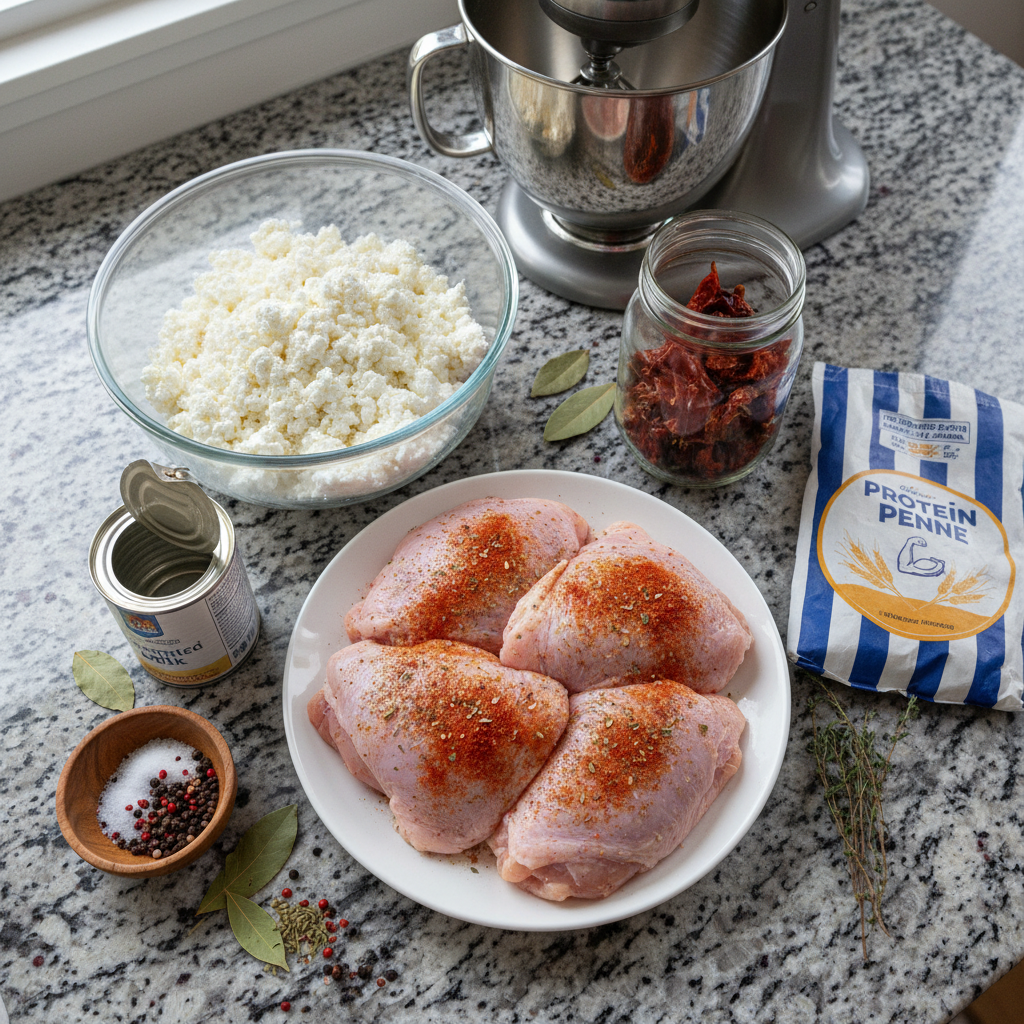 Ingredients for chipotle chicken alfredo pasta