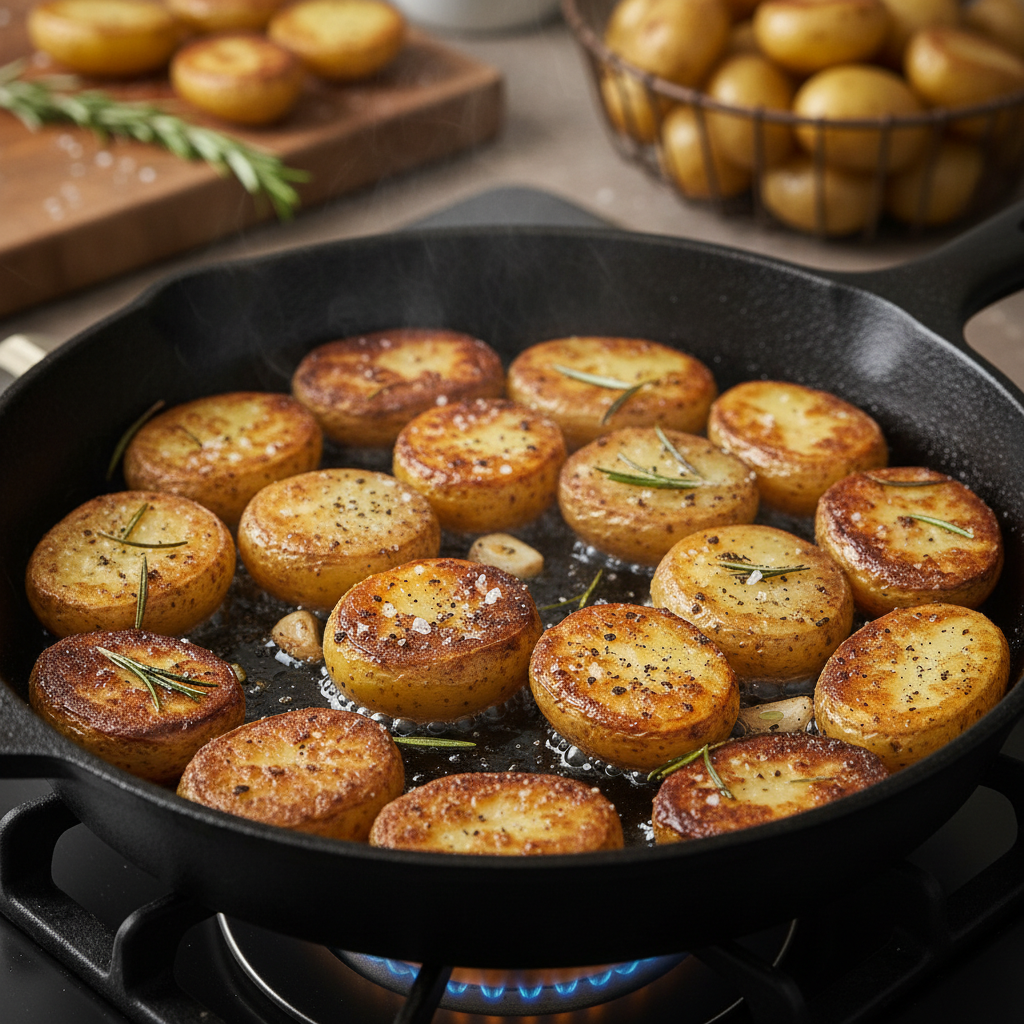Cooking steps for one pan beef steak and potatoes
