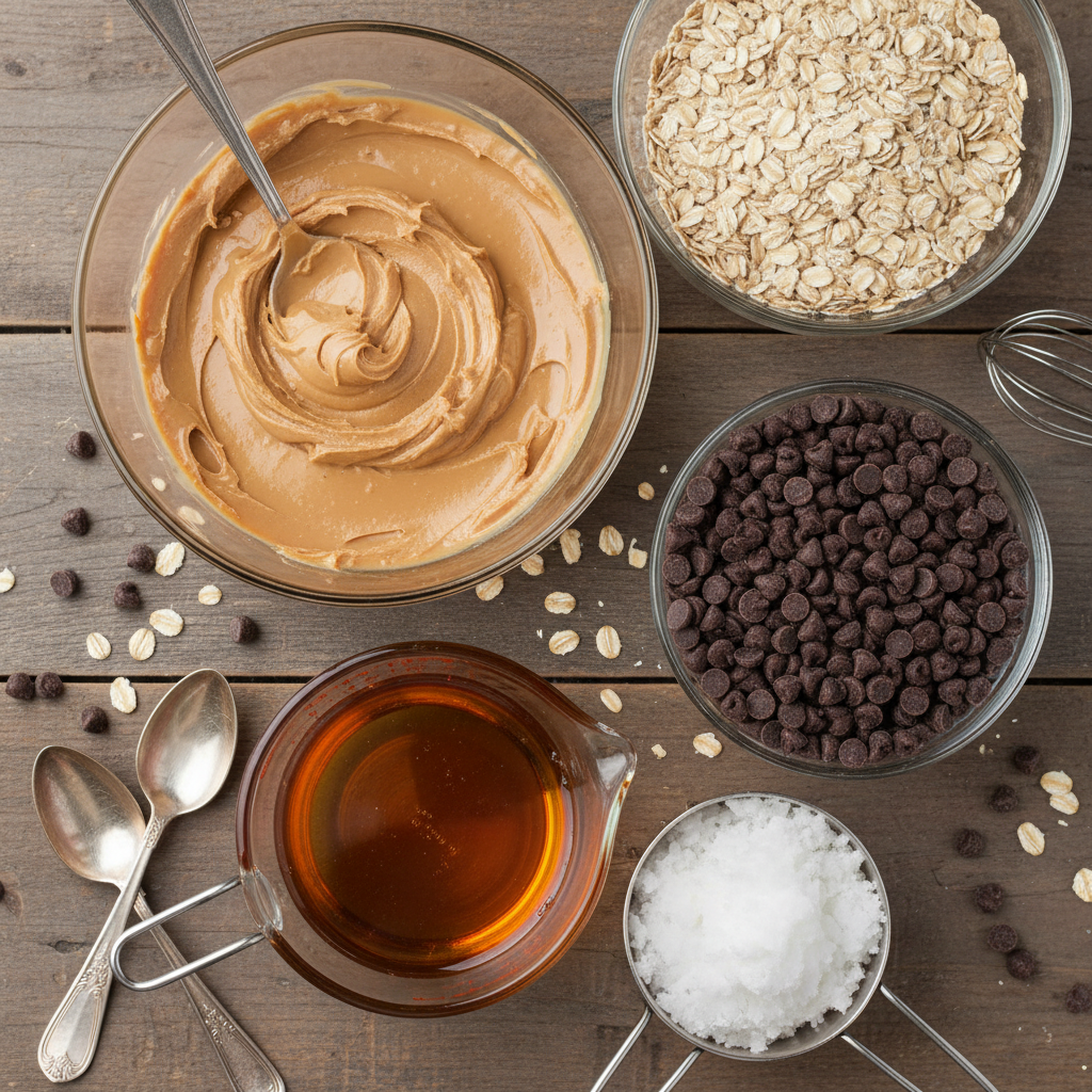 Ingredients for no-bake oatmeal peanut butter cups