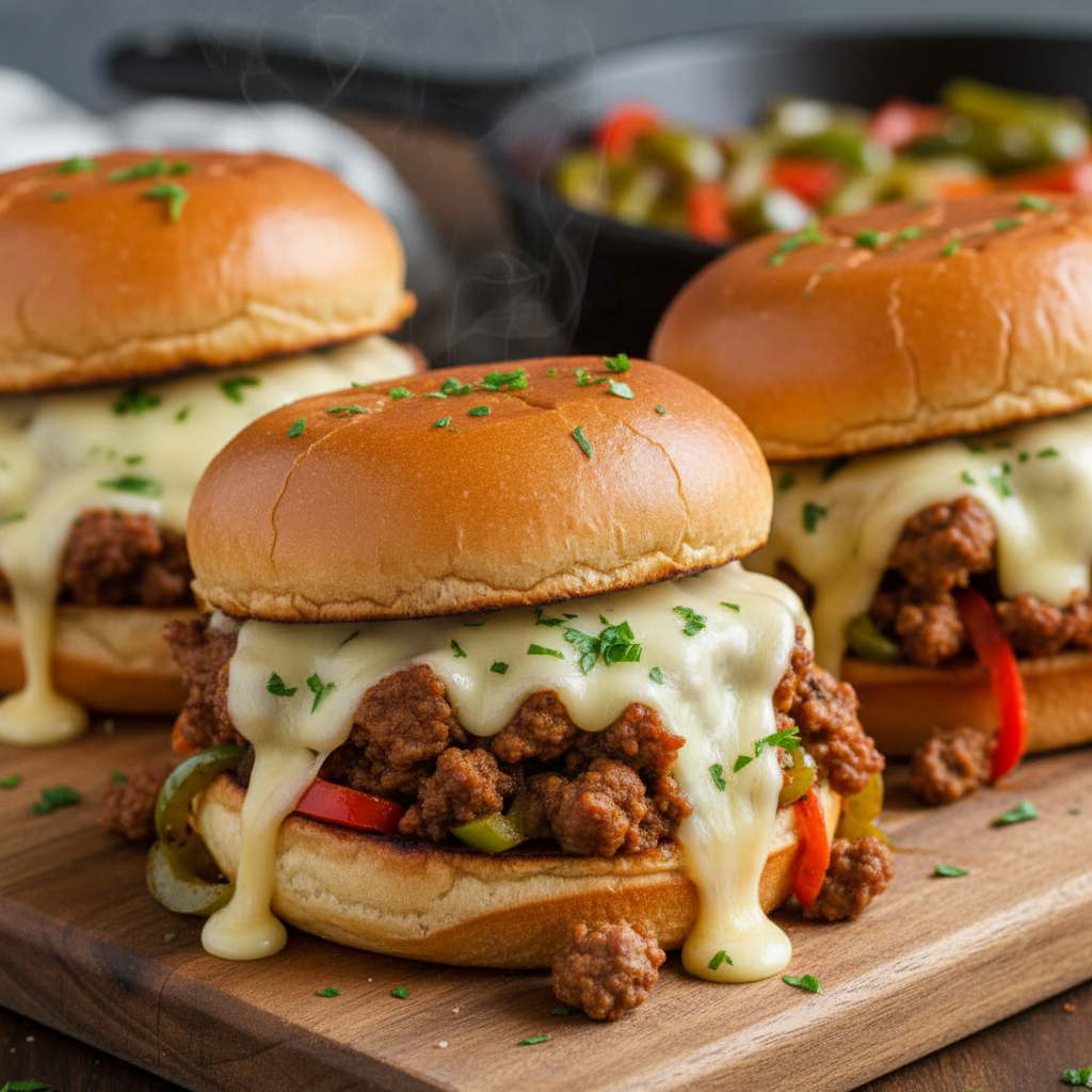 Philly Cheesesteak Sloppy Joes preparation