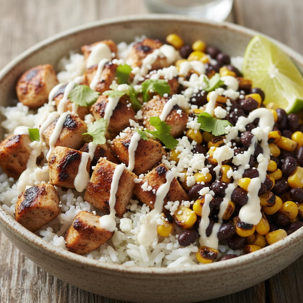 Mexican street corn chicken and rice bowl ingredients