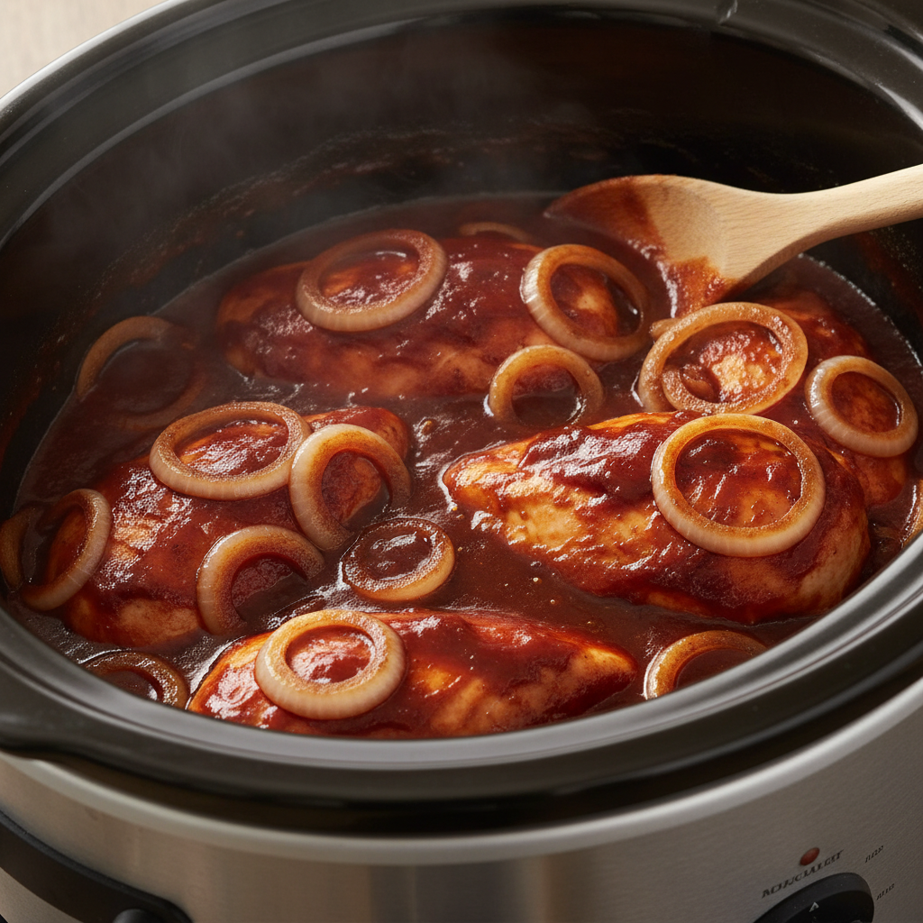 Instructions for Slow Cooker Pulled Chicken Barbecue