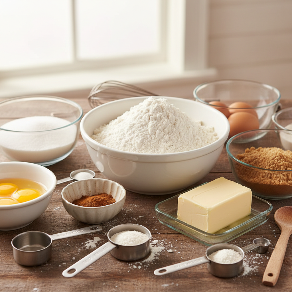 Ingredients for Cinnamon Rolls Dough, Filling and Icing