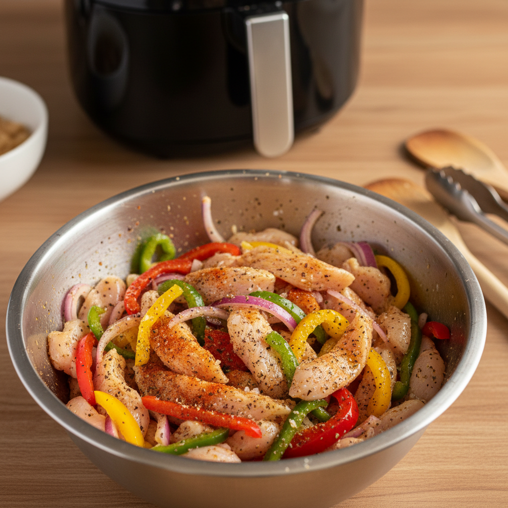 Preparing ingredients for fajitas