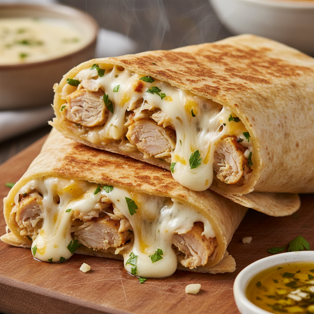 Instructions for Cheesy Garlic Chicken Wrap