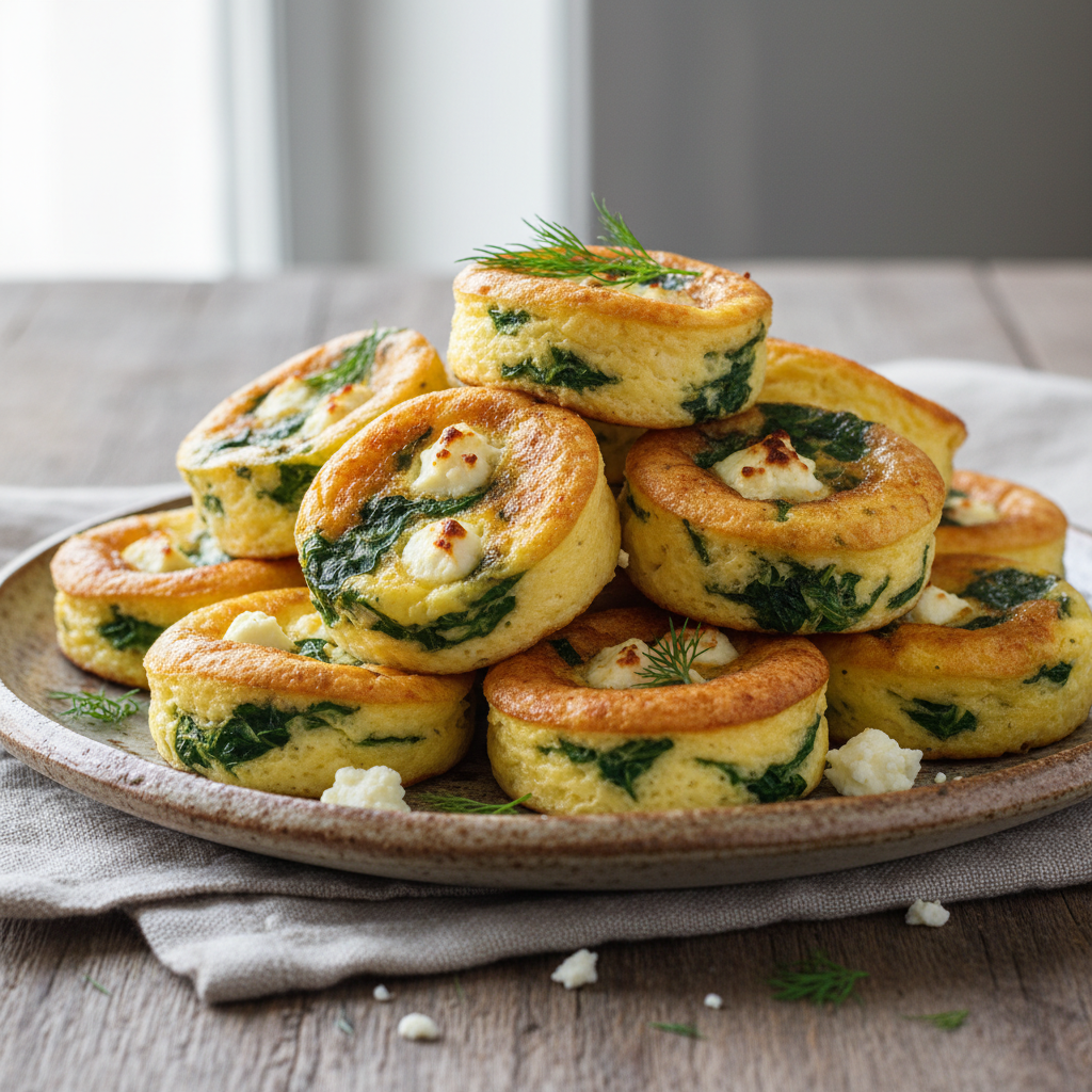 Tender egg bites with cottage cheese and spinach