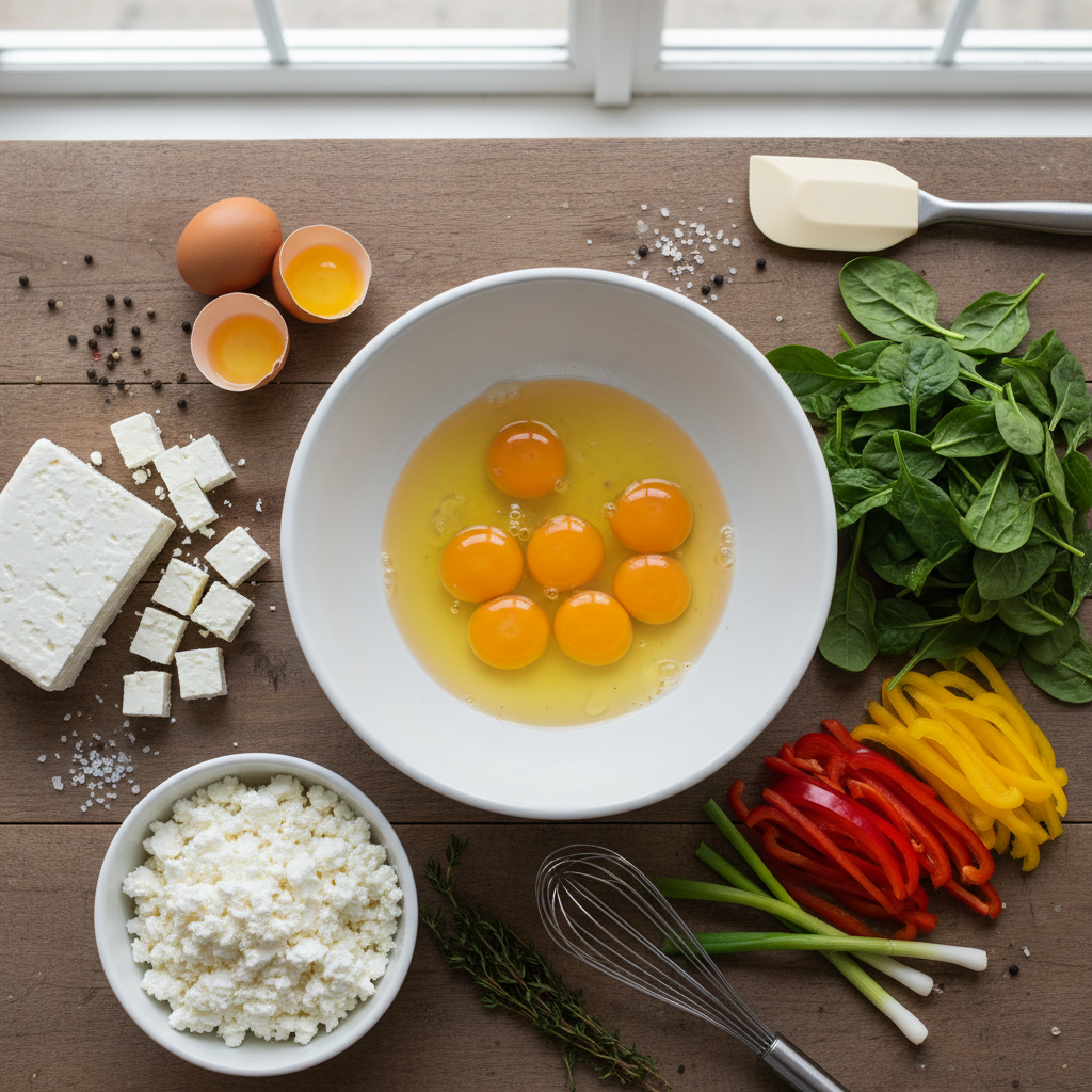 Ingredients for egg bites with cottage cheese and spinach