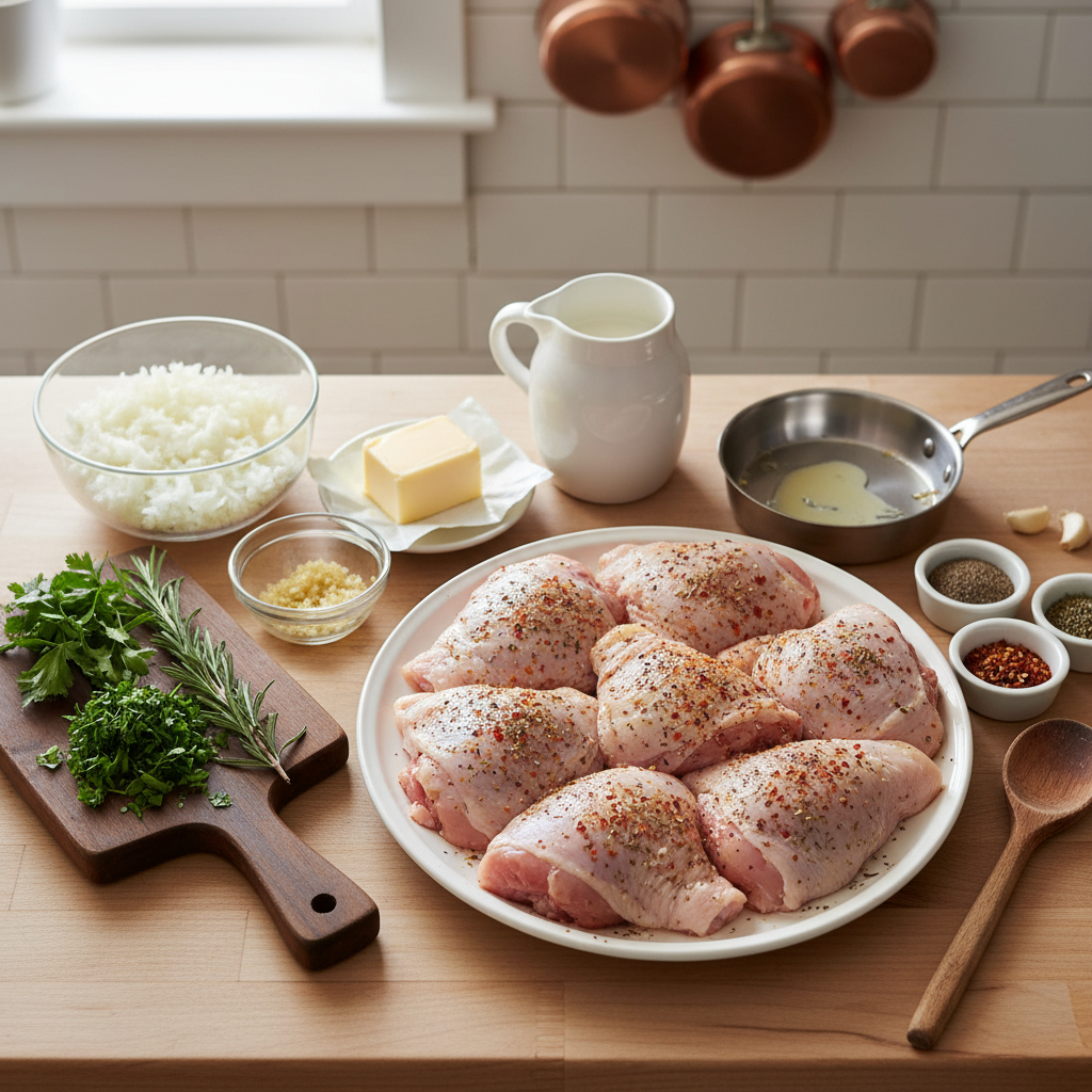 Ingredients for creamy garlic baked chicken