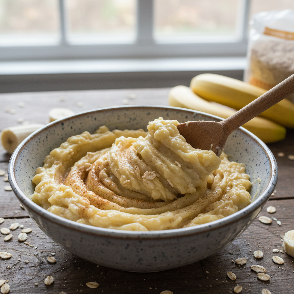 Ingredients laid out for banana oatmeal cookies