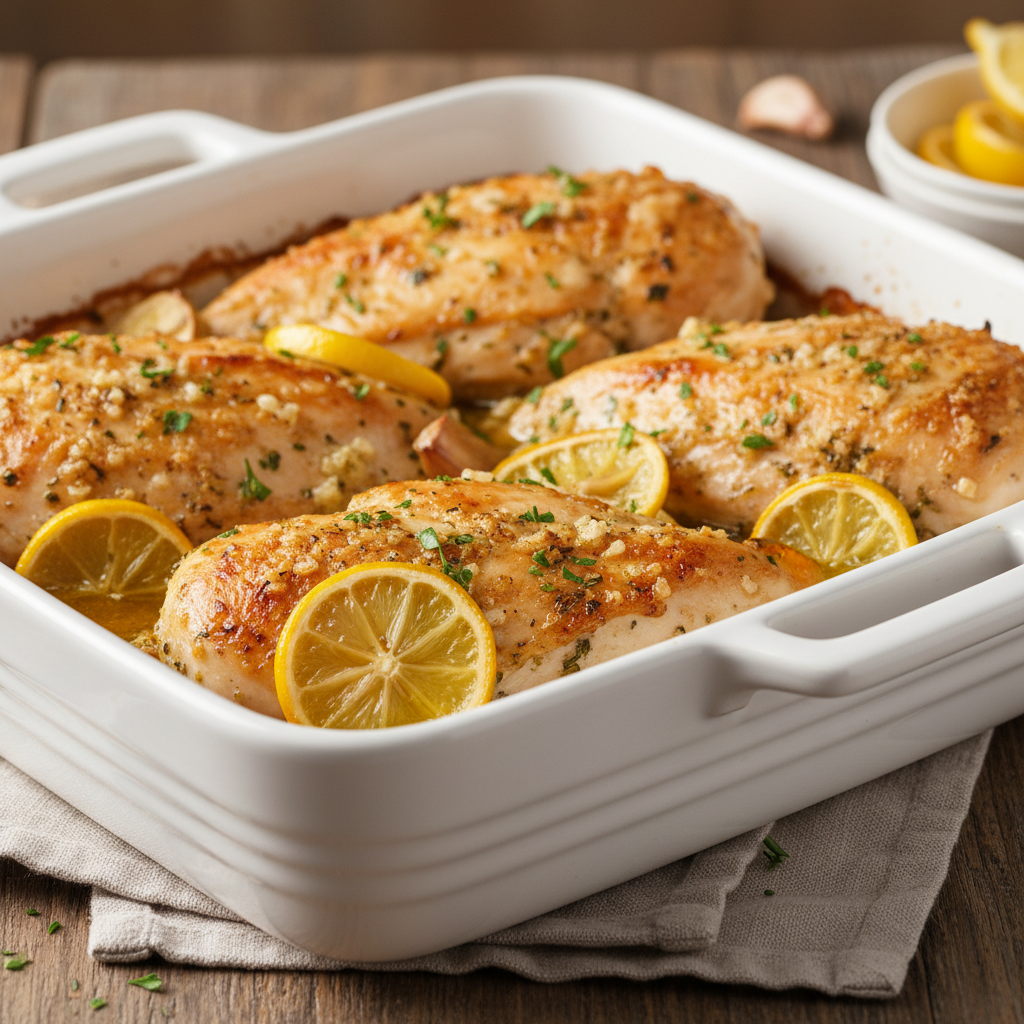 Garlic Butter and Lemon Baked Chicken Breasts preparation image
