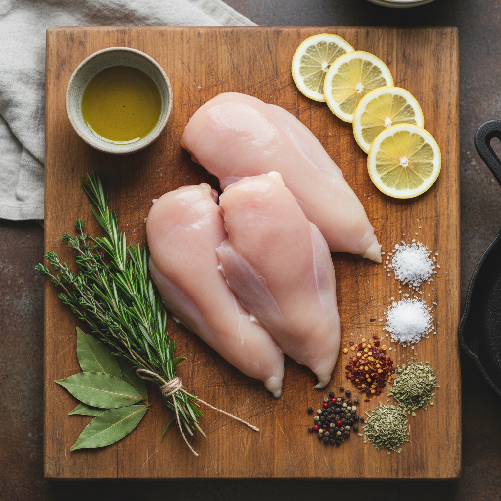 Ingredients for garlic butter and lemon baked chicken