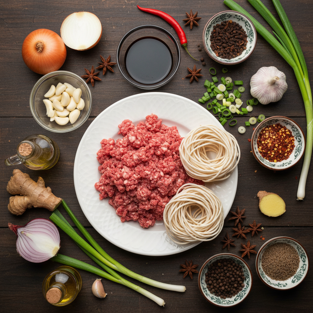 Ingredients for Mongolian Beef Noodles