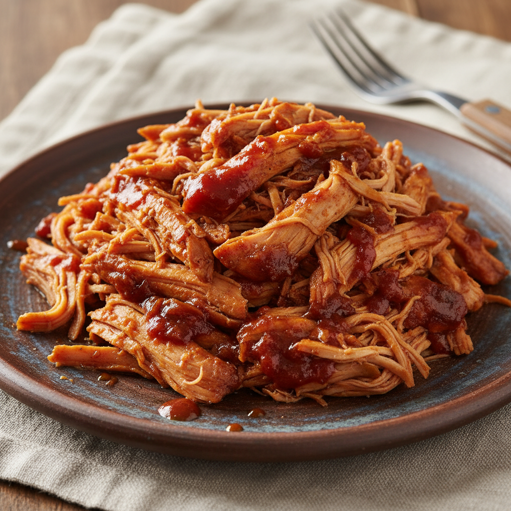 Slow cooker pulled chicken barbecue preparation