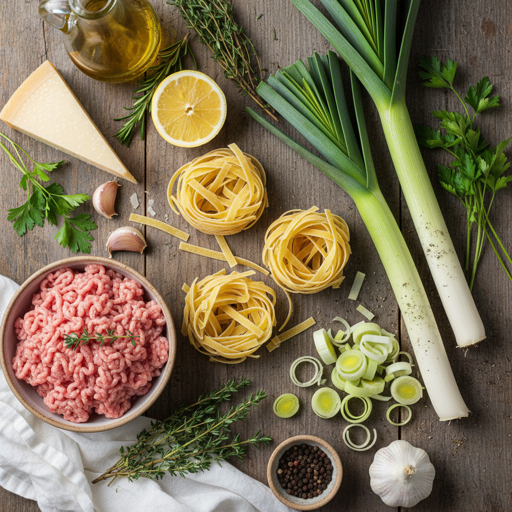 Ingredients for turkey leek tagliatelle